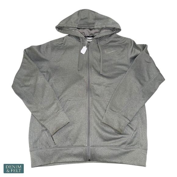 Nike Therma-Fit Swoosh Full Zip Hoodie Gray Men’s Medium Embroidered Logo NEW - Picture 2 of 9